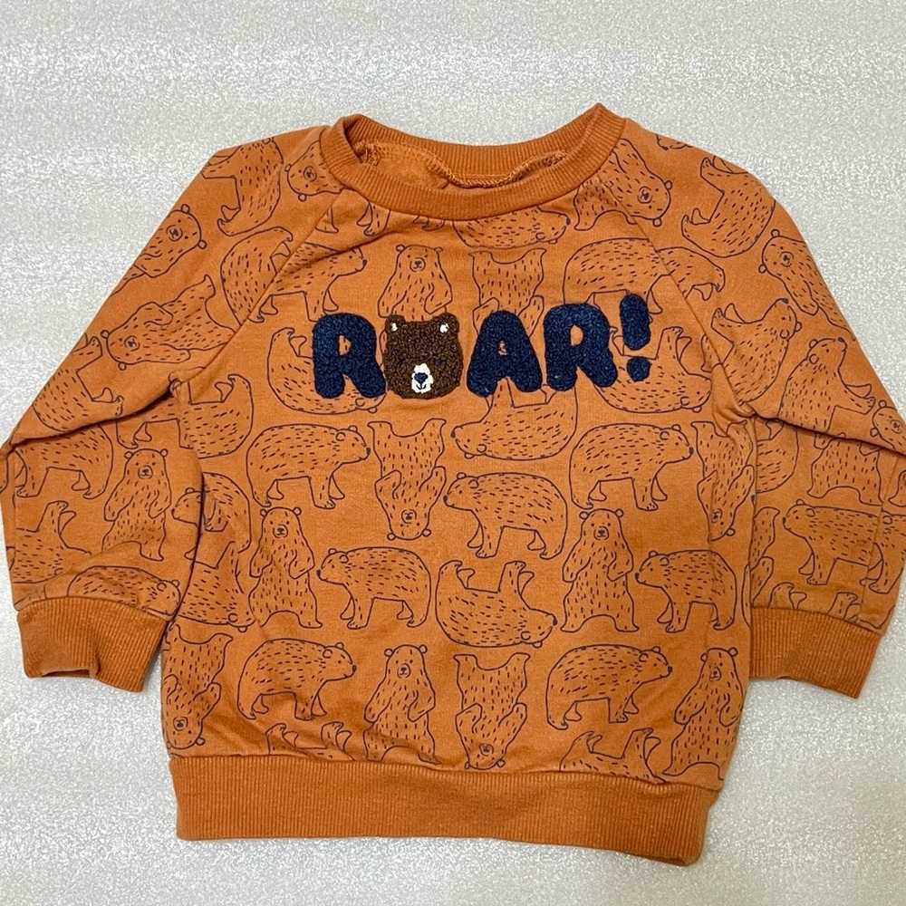 Little Me Embroidered “R🐻AR!” boy sweater 24month